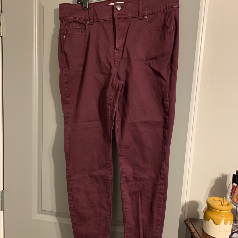 high rise burgundy jeans